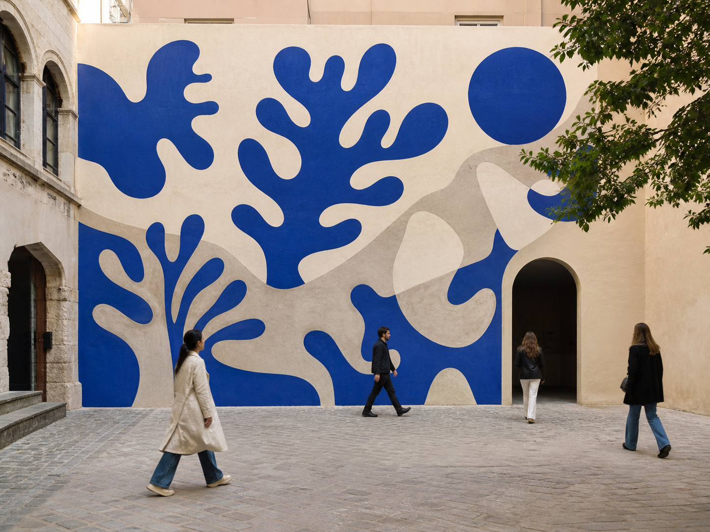 Fresque abstraite dans une cour lyonnaise